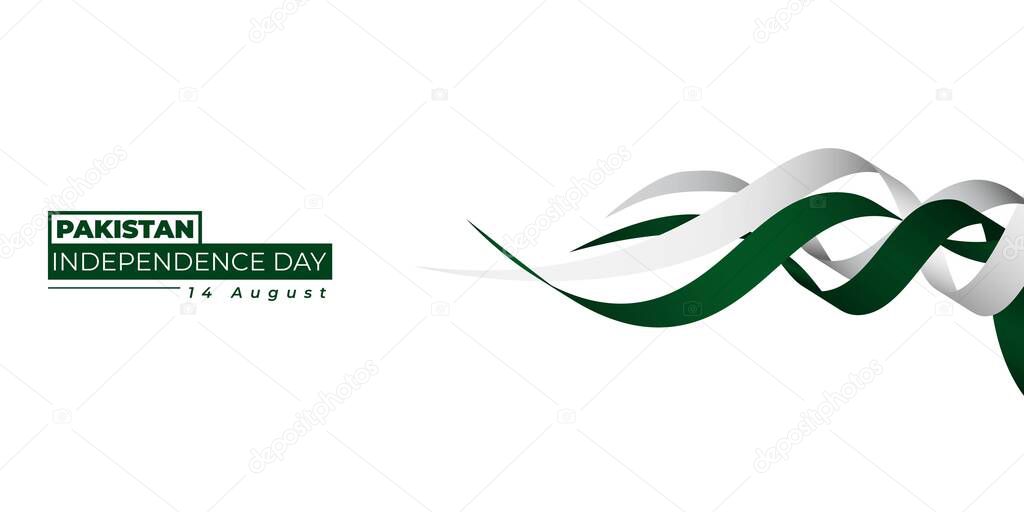 Pakistan Independence Day with simple flying ribbon design. Good template for Pakistan National Day design.