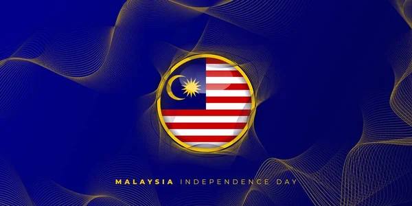 青い抽象的な背景デザインのマレーシア円フラグベクトルイラスト マレーシアのナショナルデーのデザインのための良いテンプレート — ストックベクタ