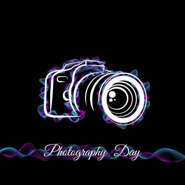 Basit duman tasarımı olan bir kamera çizgisi. Dünya fotoğraf günü tasarımı için iyi bir şablon.