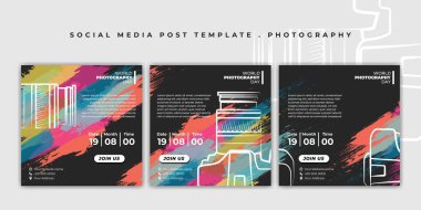 Set of black and colorful social media template. Social media post template with line art of camera design. good template for social media advertising design. clipart