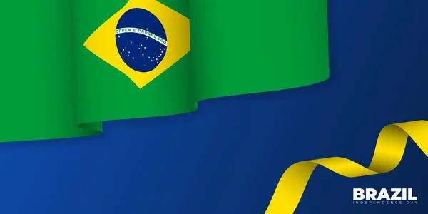 Ilustración Vectorial Ondeando Bandera Brasileña Con Diseño Fondo Azul Buena — Vector de stock
