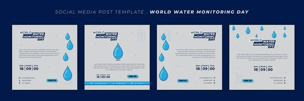 ウォータードロップベクトルイラストで世界の水の監視日のデザイン 青と白のデザインのソーシャルメディアテンプレートのセット ウェブバナーデザインのための良いテンプレート — ストックベクタ