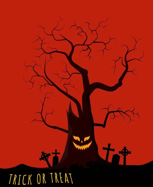 Gruseliger Alter Baum Grab Vektorillustration Gute Vorlage Für Das Halloween — Stockvektor