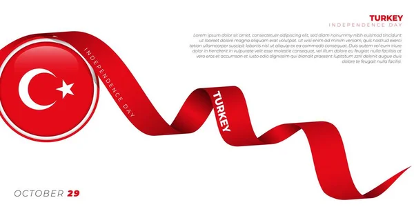 Turquia Círculo Bandeira Vetor Ilustração Com Acenando Design Fita Vermelha — Vetor de Stock