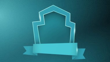 Cami kemeri ve düz kurdeleli lüks İslami arka plan gerçekçi tasarım. İslami bayram şablonu için yeşil İslami arka plan