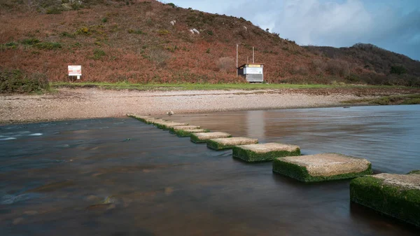 Stepping Stones Coastal River Leading Three Cliffs Bay Gower Peninsular — Foto de Stock