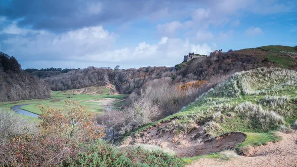 Vista Del Castillo Pennard Con Vistas Bahía Los Tres Acantilados — Foto de Stock