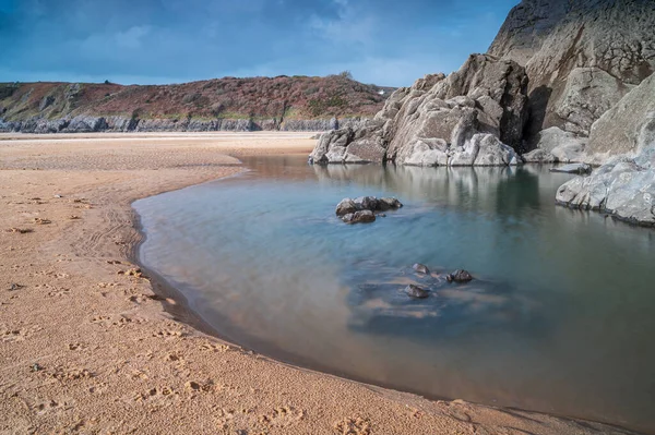 Piscinas Roca Marea Una Playa Sur Gales Día Soleado Fotos De Stock Sin Royalties Gratis