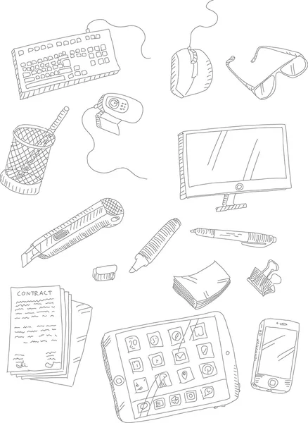 Doodle cosas de computadora y papelería — Vector de stock