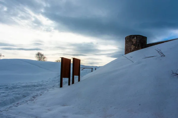 Interior Las Ruinas Del Forte Interrotto Con Nieve Camporovere Asiago —  Fotos de Stock