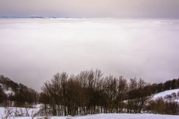 Orizzonte Della Pianura Veneta Immerso Nuvole Tra Nebbia Neve Con — Foto Stock