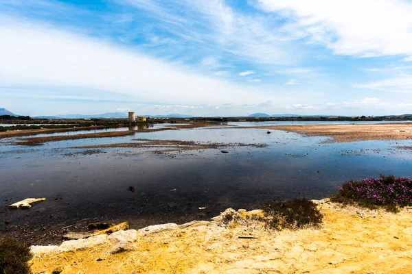 Inicio Laguna Stagnone Con Edificios Marismas Marsala Trapani Sicilia Italia — Foto de Stock