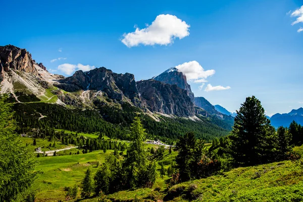 Talya Nın Cortina Ampezzo Belluno Bölgesindeki Falzarego Geçidinde Dolomitlerin Yeşil — Stok fotoğraf
