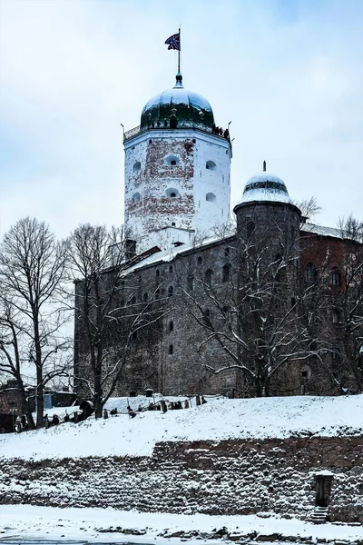 Rusko Vyborg Leden2021 Stěny Věž Staré Pevnosti Centru Města — Stock fotografie