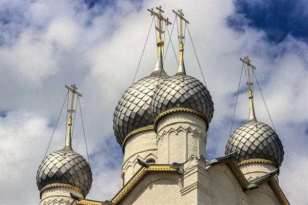 Rusia Rostov Julio 2020 Cúpulas Plata Con Cruces Doradas Contra —  Fotos de Stock