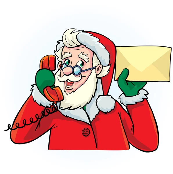 Babbo Natale Con Ricevitore Telefonico Una Busta Mano — Vettoriale Stock