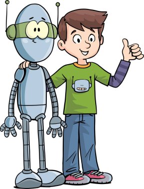 Robot ve çocuk görevi birlikte başarıyla çözdüler.