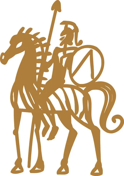 Goldzeichnung Eines Athener Kriegers Pferd — Stockvektor