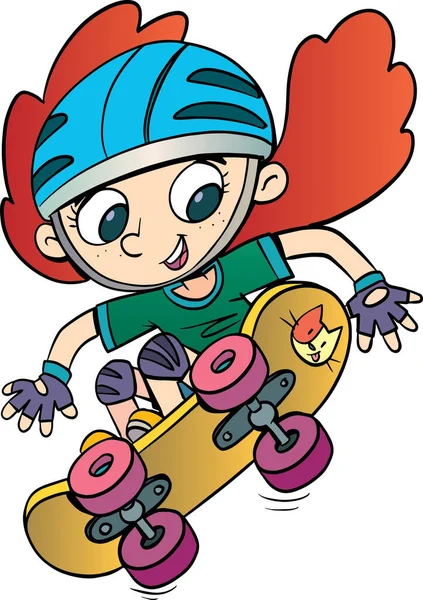 Girl Skateboard Makes High Jump — Stockvector