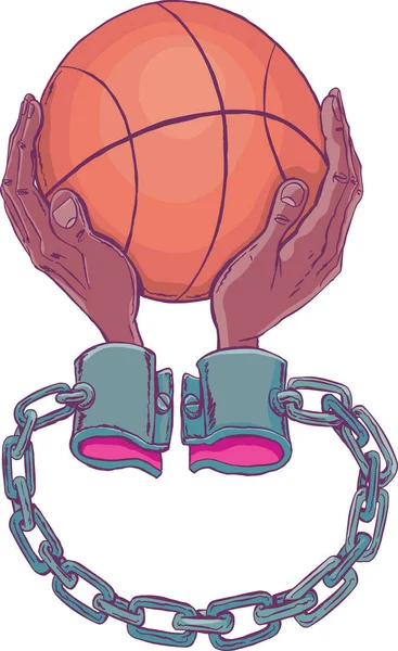 Две Руки Цепях Держа Баскетбол — стоковый вектор