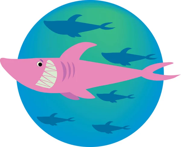 ピンク色のかわいいサメの群れが — ストックベクタ