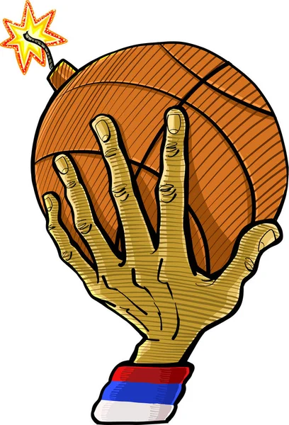 Mano Sosteniendo Una Pelota Baloncesto Que Tiene Fusible Bomba — Vector de stock