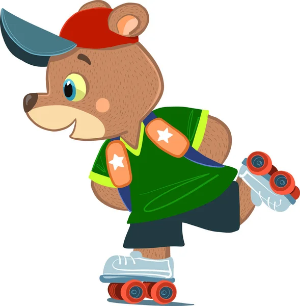 Bear Roller Skates Goes School — Stock Vector