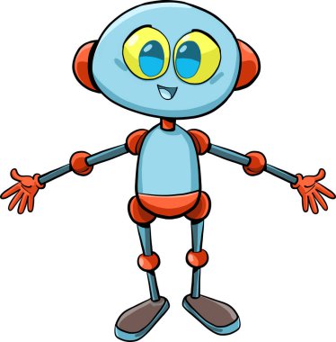 blue robot with outstretched arms of welcome