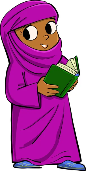 Fille Arabe Vêtements Violets Tenant Livre — Image vectorielle