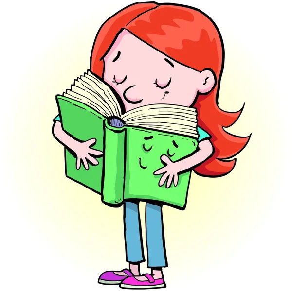 Dziewczyna Przytulając Książkę Miłością — Wektor stockowy
