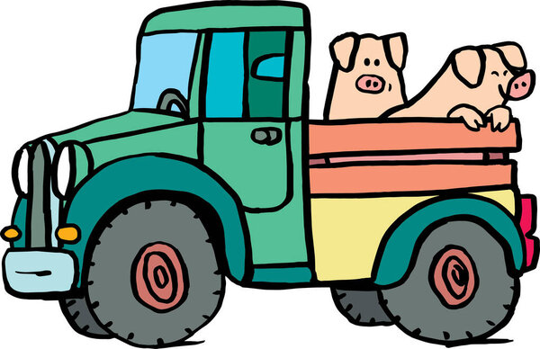Two pigs being transported in a truck
