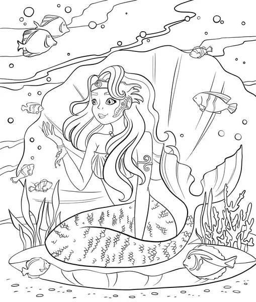 Disegni Colorare Con Sirena Linea Art Design Adulti Bambini Colorare — Foto Stock