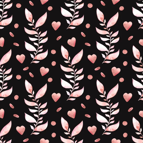 Romantisch Patroon Met Hartjes Bloemen Voor Valentijnsdag Bruiloft Aquarelachtergrond Met — Stockfoto