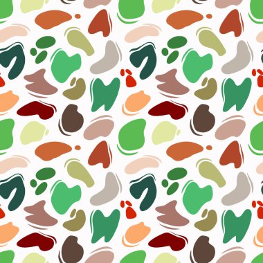 Soyut noktaları olan kusursuz bir desen. Elle çizilmiş elementlerle parlak bir arka plan. Paket kağıdı, kumaş, kart ve davetiyeler için doku.