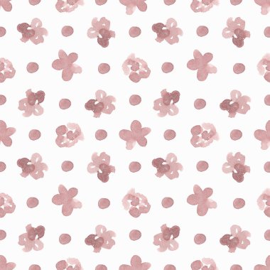 Suluboya çiçekleri ve lekeleri olan kusursuz bir desen. Paket kağıdı, kumaş, kart ve davetiyeler için rahat doku.