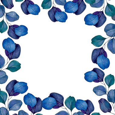 Yapraklı bir çelengin suluboya çizimi. Suluboya ile çizilmiş parlak yeşil çerçeveli el. Düğün davetiyesi şablonu, tebrik kartı, geçmiş.