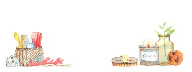 Spa elementli suluboya pankart. Arkaplan, duvar kağıdı, desen, dekor için el boyası arka plan.