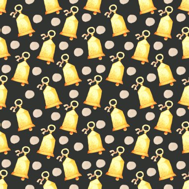 Altın zilli suluboya desenli. Tasarım, arkaplan, duvar kağıdı, doku, dekor için el boyaması arkaplan.