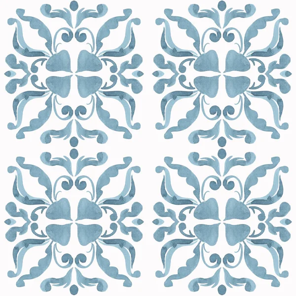 Tegel Patroon Naadloos Met Ornamenten Aquarel Textuur Voor Keukenmuur Badkamer — Stockfoto