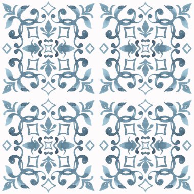 Seramik fayans stilize edilmiş karo deseni. Mutfak duvarı ya da banyo seramik döşemesi için suluboya dokusu.