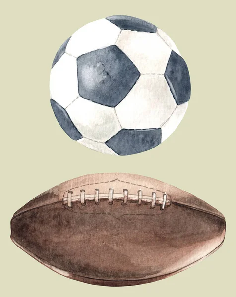 Illustrazione Acquerello Con Palline Sportive Collezione Elementi Disegnati Mano Tuo — Foto Stock