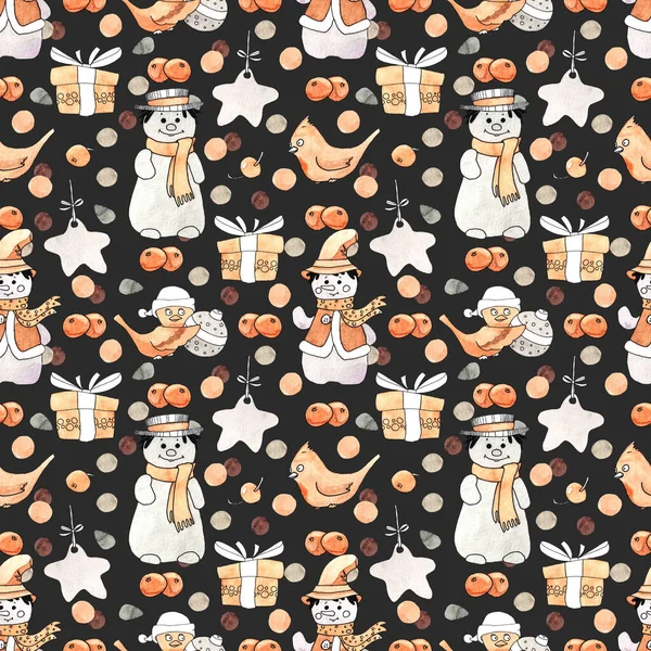 Cute Seamless Pattern Christmas Illustrations Cute Funny Cartoon Characters Snowmans — Stock Photo, Image