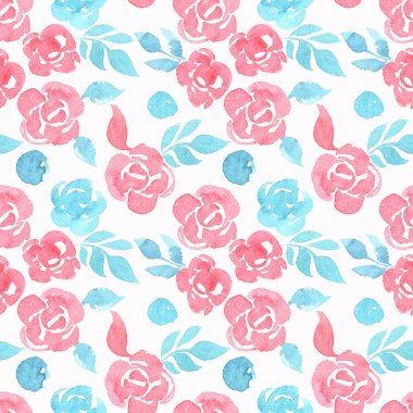 Şekillendirilmiş güllerle suluboya kusursuz desen. Paket kağıdı, kumaş, kart, duvar kağıdı ve ambalaj için doku. 