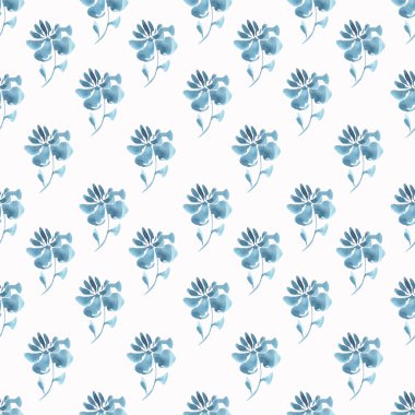 Suluboya mavi elementlerle kusursuz soyut desen. Duvar kağıdı, kumaş, ambalaj kağıdı dokusu.