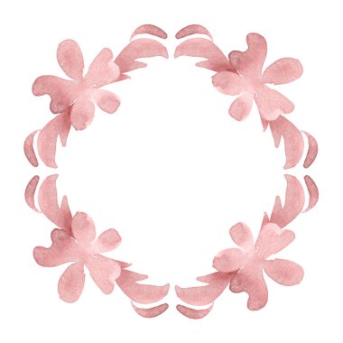 Pembe çiçekli suluboya çerçeve. Arkaplan, duvar kağıdı, doku, dekor için elle boyanmış çerçeve.