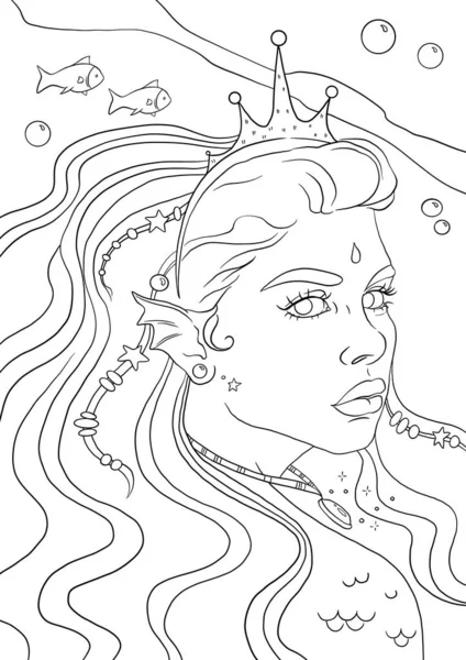 Coloring Pages Mermaid Line Art Design Adults Children Coloring Doodle — Stock Photo, Image