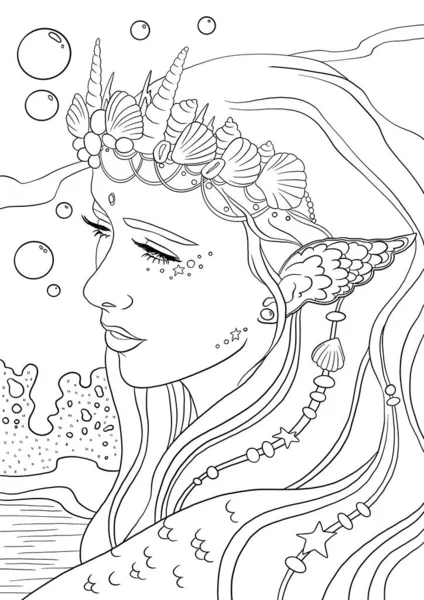 Coloring Pages Mermaid Line Art Design Adults Children Coloring Doodle — Stock Photo, Image