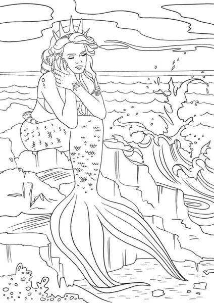 Malvorlagen Mit Meerjungfrau Line Art Design Für Erwachsene Oder Kinder — Stockfoto