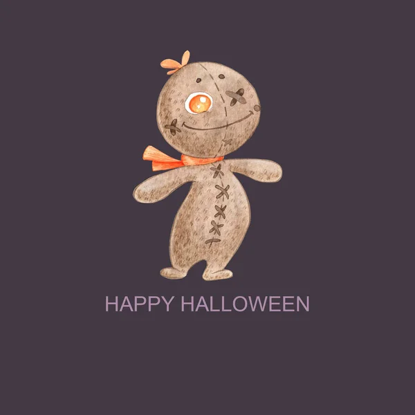 Tarjeta Cuadrada Con Linda Muñeca Vudú Plantilla Para Fiesta Halloween — Foto de Stock