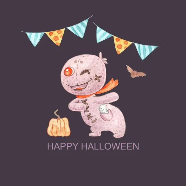 Čtvercová Karta Roztomilou Voodoo Panenkou Šablona Halloweenskou Párty Přání Pozdravu Royalty Free Stock Fotografie